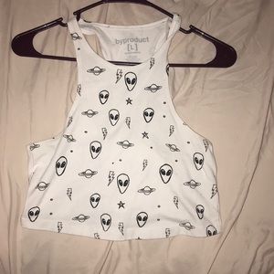 trippy alien, planets, lightening, space crop top